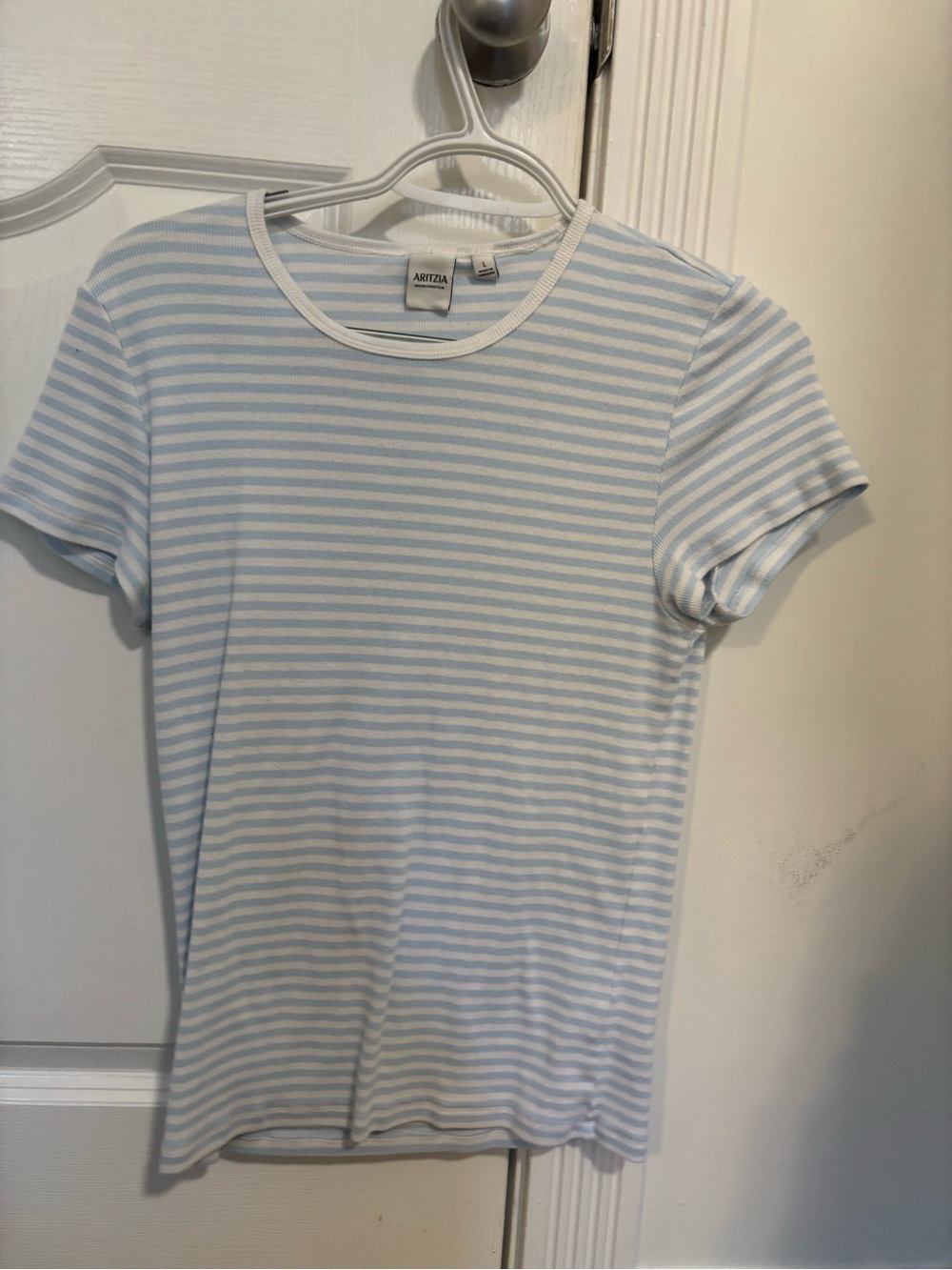 Aritzia Pale Blue & White Striped Short Sleeve Tee